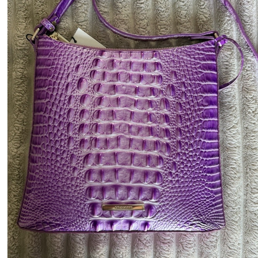 Brahmin Katie Lilac Essence Melbourne Croc Leather Crossbody Bag Q8615100958